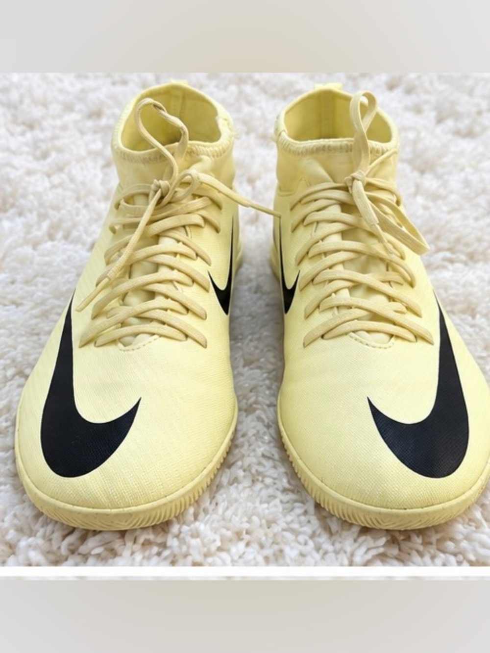 Nike Men’s Yellow High-Top Indoor Soccer Shoes with Black Swoosh